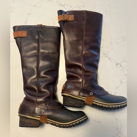 Sorel Slimpack Tall Boots nutmeg brown leather upper equestrian size 6 US - Picture 3 of 10
